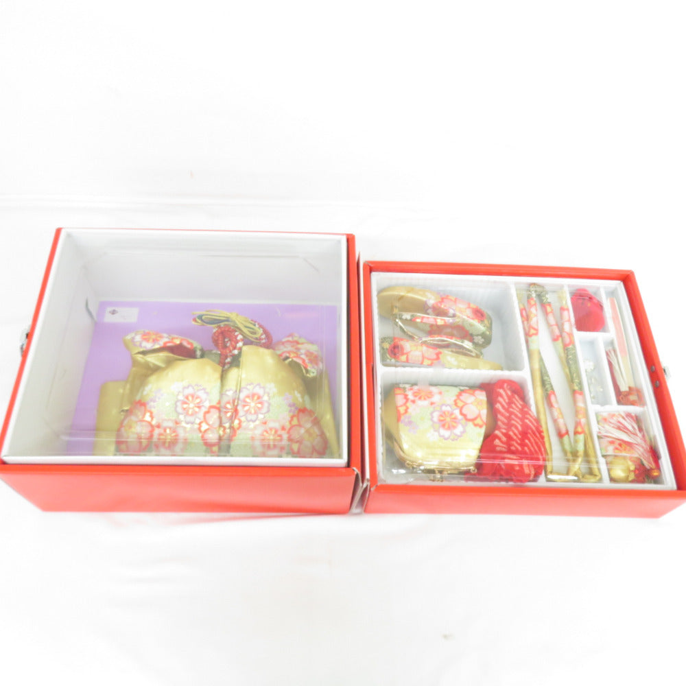 Children's kimono girl Hakosako set 9 -piece set Jux x Golden cherry blossom girls 3 years old Shichigosan