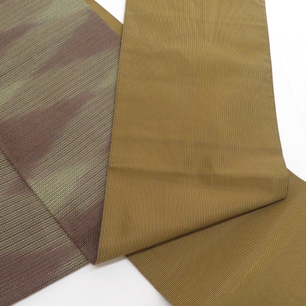 袋帯 全通柄 輪奈織 茶ベージュ色 正絹 カジュアル 着物帯 仕立て  