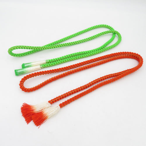 Obi tightening set of 2 round group orange, yellow -green gold, pure silk kimono length, accessories length 150cm