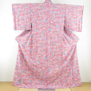 Komon Susuki and Geese Sanbi -made Lined Wide Collar Pink Park Polyester Washing Kimono