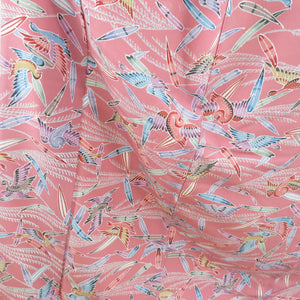 Komon Susuki and Geese Sanbi -made Lined Wide Collar Pink Park Polyester Washing Kimono