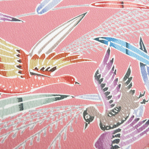 Komon Susuki and Geese Sanbi -made Lined Wide Collar Pink Park Polyester Washing Kimono