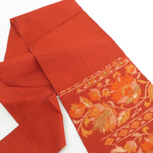 Load image into Gallery viewer, Nagoya Obi Tsumugi Sarasa Purpose Red orange 6 -handed pattern Pure silk pine leaf tailed kimono belt Casual Length 342cm