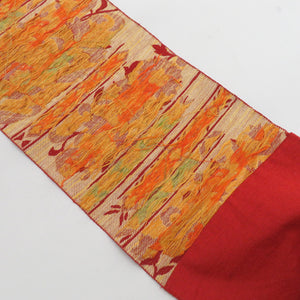 Nagoya Obi Tsumugi Sarasa Purpose Red orange 6 -handed pattern Pure silk pine leaf tailed kimono belt Casual Length 342cm