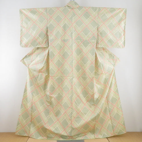 Tsumugi Kimono Oshima Tsumugi Diagonal lattice pattern Lined collar yellow pure silk casual tailoring up 162cm