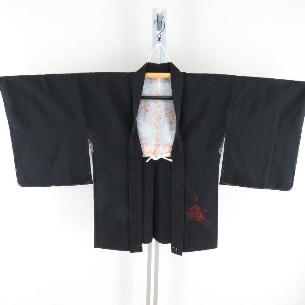 Haori silk picture wing pattern car paper statement black crestless kimono coat coat coat 77cm