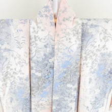 Load image into Gallery viewer, Komon Autumn Leaves on the autumn leaves of the flower pattern single -collar wide collar lighter pink pure silk -made casual kimono