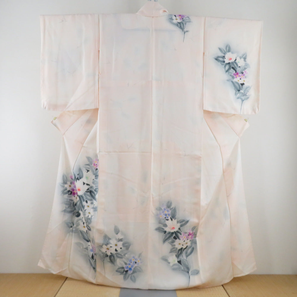 Slipped floral pattern beige single coat wide collar pure silk crest tailoring up 160cm