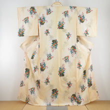 Load image into Gallery viewer, Komon flower basket pattern Lined wide collar yellow pure silk tailored Casual kimono 159cm