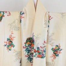 Load image into Gallery viewer, Komon flower basket pattern Lined wide collar yellow pure silk tailored Casual kimono 159cm