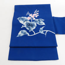 Load image into Gallery viewer, Nagoya Obi Obi Shiose Kirihana Went hand -drawn blue silk drum pattern Kinglot tailoring Casual tailoring kimono length 350cm