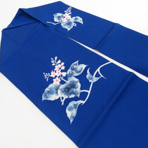 Nagoya Obi Obi Shiose Kirihana Went hand -drawn blue silk drum pattern Kinglot tailoring Casual tailoring kimono length 350cm