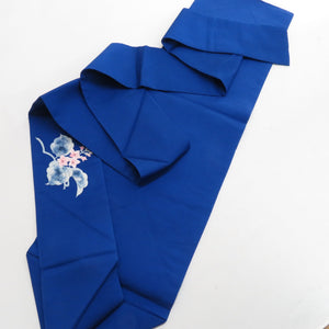 Nagoya Obi Obi Shiose Kirihana Went hand -drawn blue silk drum pattern Kinglot tailoring Casual tailoring kimono length 350cm