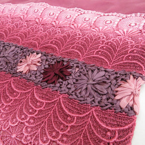 Shawl velvet 2 -piece set rayon black peach purple lace embroidery