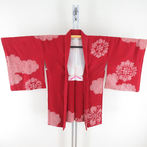 Haori silk squeezed red picture wing pattern on the flower pattern kimono coat kimono dent kimono 85cm