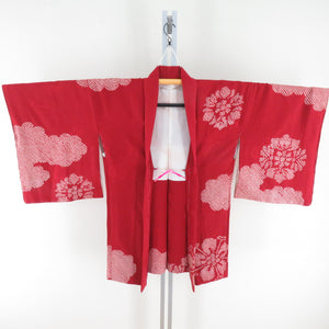 Haori silk squeezed red picture wing pattern on the flower pattern kimono coat kimono dent kimono 85cm