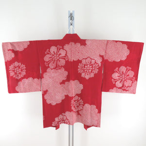 Haori silk squeezed red picture wing pattern on the flower pattern kimono coat kimono dent kimono 85cm