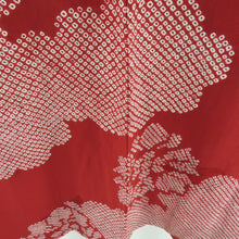 Load image into Gallery viewer, Haori silk squeezed red picture wing pattern on the flower pattern kimono coat kimono dent kimono 85cm