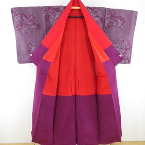 Antique dysmetic kimono car on the carrot car, wide collar purple lined lined casual kimono Retro height 149cm