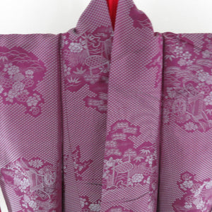 Antique dysmetic kimono car on the carrot car, wide collar purple lined lined casual kimono Retro height 149cm