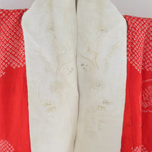 Load image into Gallery viewer, Antique pure silk silk silk silk squeezing Kasamatsu bun Kasamatsu bun kasamatsu crest embroidery collar red lined lined lined lined lined rhinodes old kimono 143cm