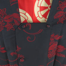 Load image into Gallery viewer, Road Antique Obana Black Pattern Pure Court Pure Black Retro Retro Kimono 110cm