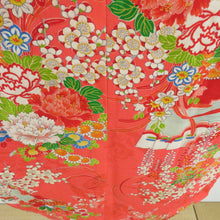 Load image into Gallery viewer, Children&#39;s kimono Antique girl kids lined three bodies on a fan of pure silk pink orange retro Shichigosan girls 115cm