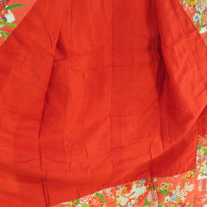 Children's kimono Antique girl kids lined three bodies on a fan of pure silk pink orange retro Shichigosan girls 115cm