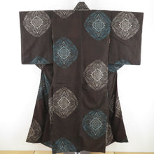 Load image into Gallery viewer, Tsumugi Kimono Antique Oshima Tsumugi Brown Brown Lined Bulk Silk Roir Retro Taisho Roman Old Kimono Star Hall 145cm