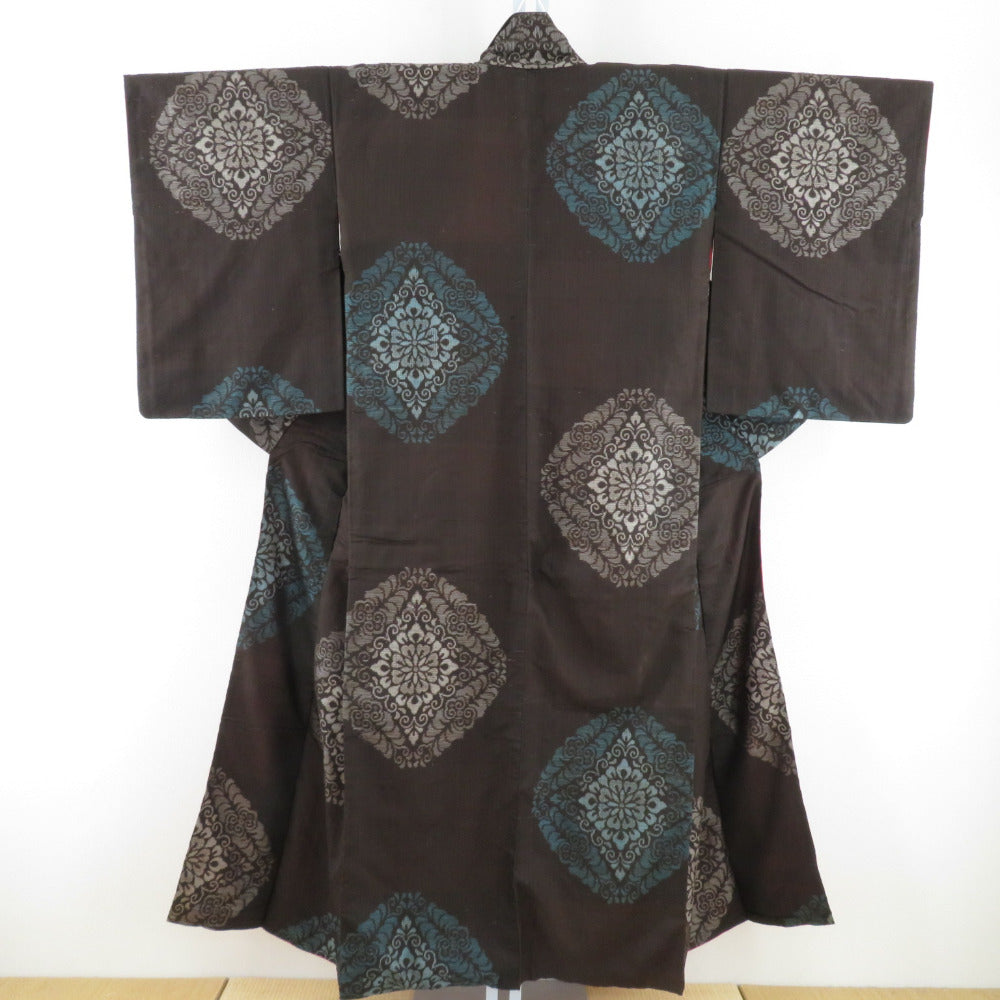 Tsumugi Kimono Antique Oshima Tsumugi Brown Brown Lined Bulk Silk Roir Retro Taisho Roman Old Kimono Star Hall 145cm