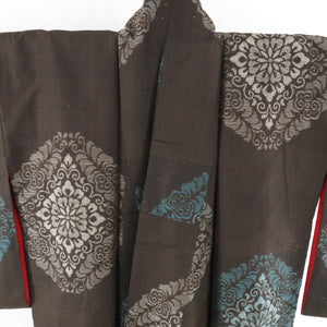 Tsumugi Kimono Antique Oshima Tsumugi Brown Brown Lined Bulk Silk Roir Retro Taisho Roman Old Kimono Star Hall 145cm