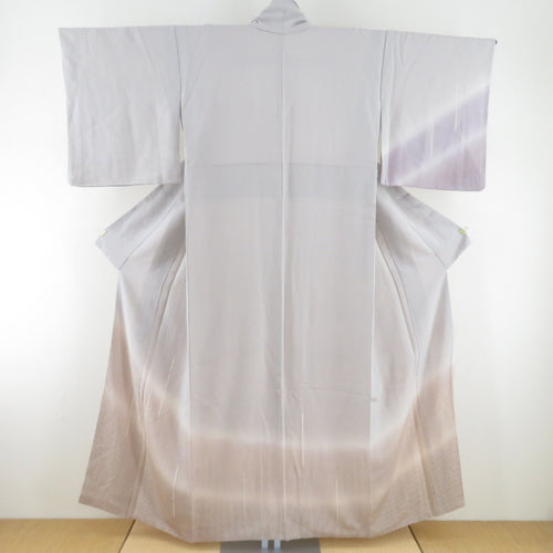 Visitors on the worn stripes gray -colored purple brab lined wide collar pure silk crest tailoring kimono 152cm