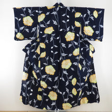 Load image into Gallery viewer, Yukata Women&#39;s morning glory pattern Navy blue cotton summer summer tailoring small size 145cm