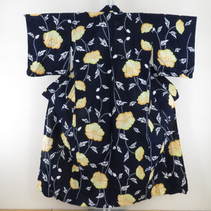 Yukata Women's morning glory pattern Navy blue cotton summer summer tailoring small size 145cm