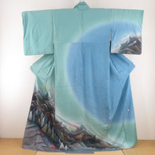 Load image into Gallery viewer, Visit Mountain Contact Popular Foil Blue -Green Lined Lined Collar Pure Collar Silk Crest Tailored Kimono Star Power 165cm