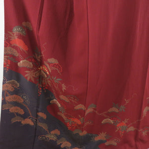 Visit Matsunobun embroidery Red Lined Lined Collar Wide Collar Silk No Silk Crest Tailored Kimono 159cm