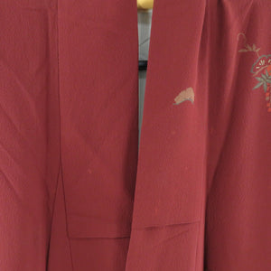 Visit Matsunobun embroidery Red Lined Lined Collar Wide Collar Silk No Silk Crest Tailored Kimono 159cm