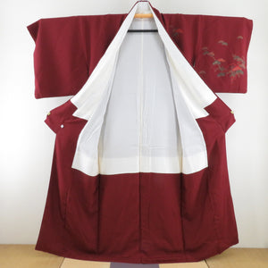 Visit Matsunobun embroidery Red Lined Lined Collar Wide Collar Silk No Silk Crest Tailored Kimono 159cm