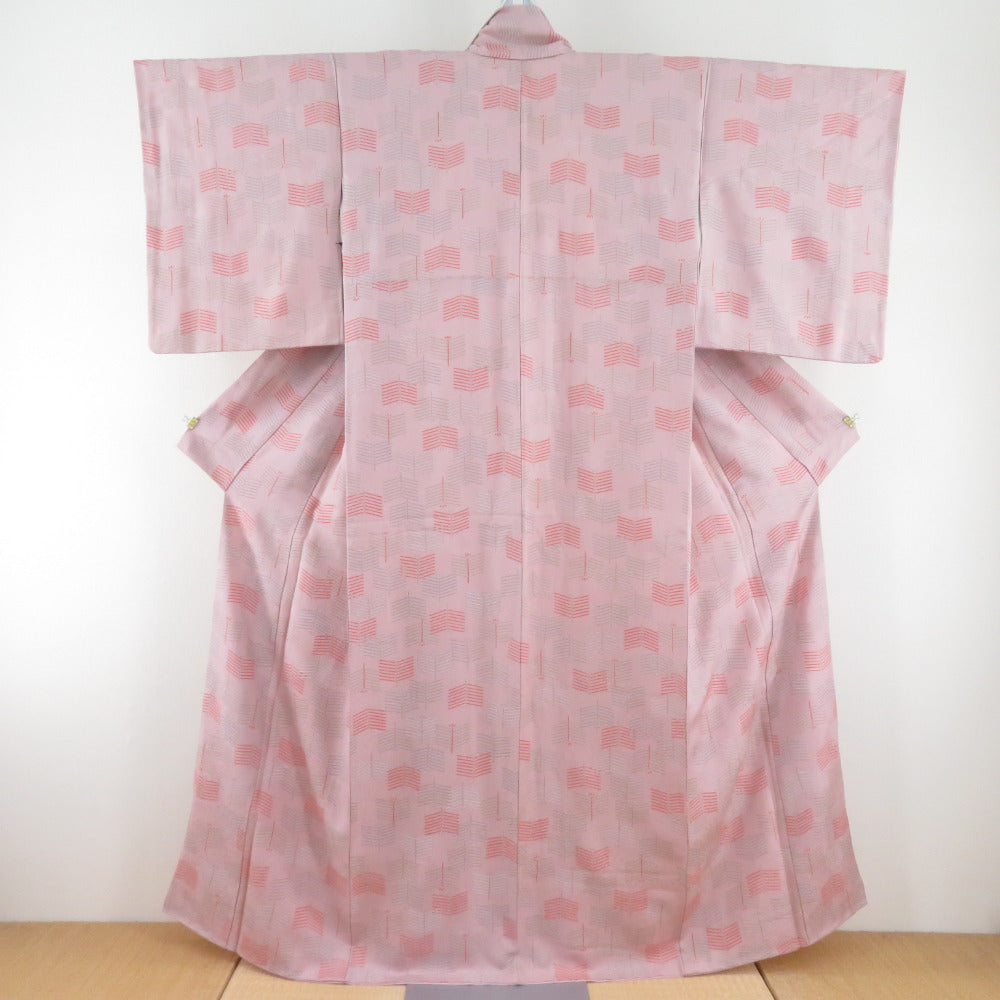 Komon Matsuba sentence Lined -collar light purple pure silk tailed Casual kimono 157cm