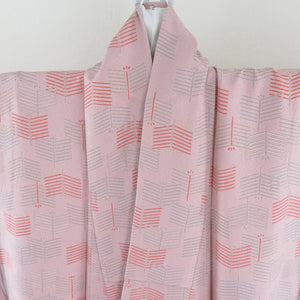 Komon Matsuba sentence Lined -collar light purple pure silk tailed Casual kimono 157cm