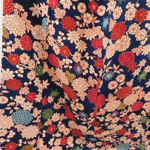 Komon Chrysanthemum Autumn leaves Lined Collar Navy Blue Pure Silk Silk Casual Kimono Power 164cm