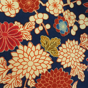 Komon Chrysanthemum Autumn leaves Lined Collar Navy Blue Pure Silk Silk Casual Kimono Power 164cm