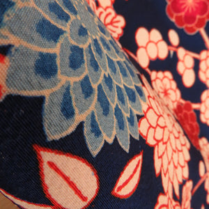 Komon Chrysanthemum Autumn leaves Lined Collar Navy Blue Pure Silk Silk Casual Kimono Power 164cm