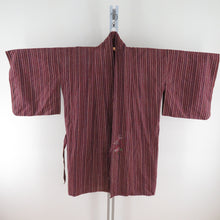 Load image into Gallery viewer, Kimono Court Road Chugoku Tsumugi Field Striped Red Brown Rhinestone Decoration Pure Silk Kimono Court Casual Stateau 102cm