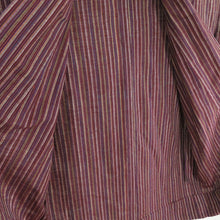 Load image into Gallery viewer, Kimono Court Road Chugoku Tsumugi Field Striped Red Brown Rhinestone Decoration Pure Silk Kimono Court Casual Stateau 102cm