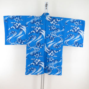 Haori Men's Wave Pattern Blue Stage Costume Remake With decorative polyester Washing men's tailor -tailored Kimono Men 98cm