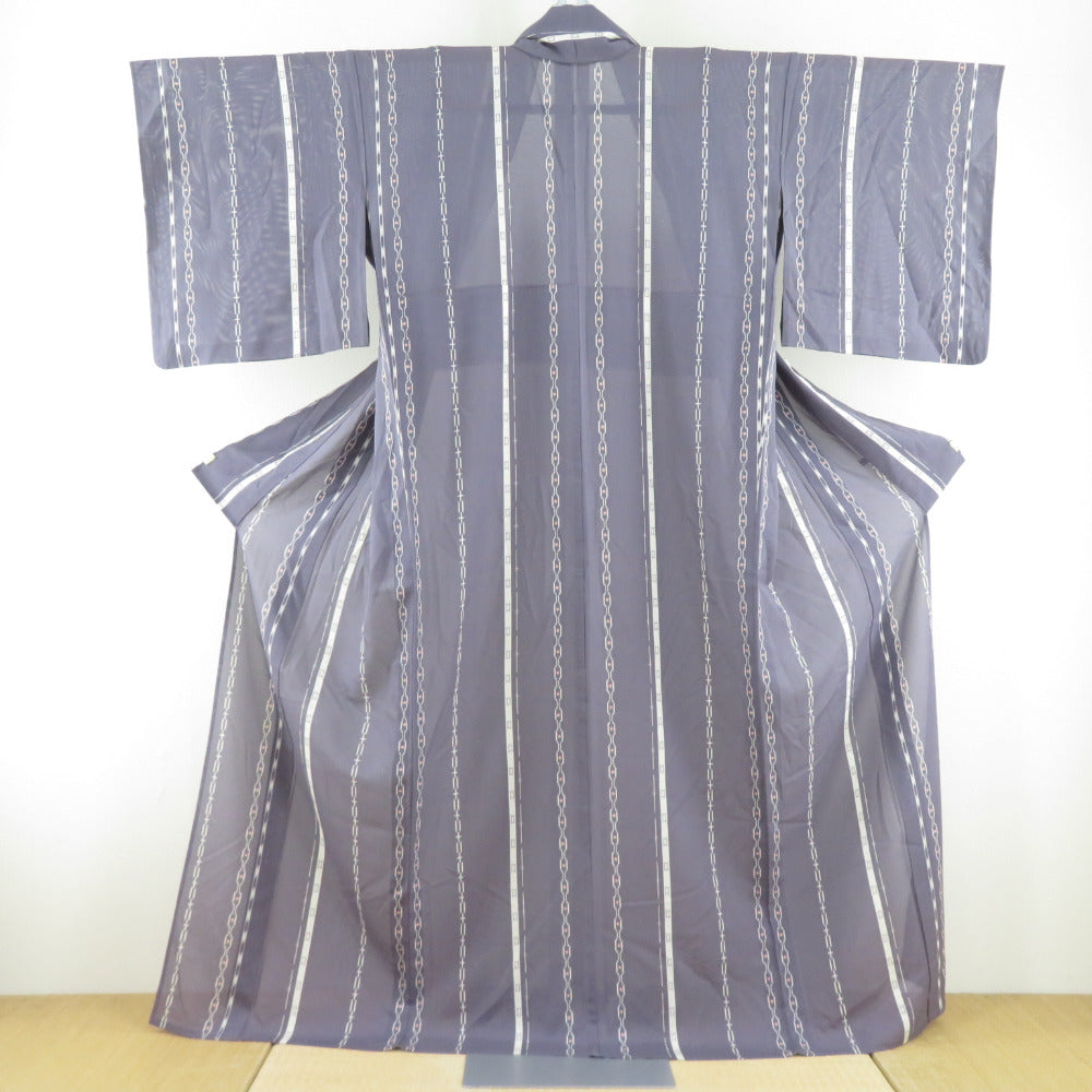 Summer kimono Komon Konjin Guro Rouge Summer Summer Silk Pure silk purple wide collar tailored Light body height 163cm