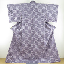 Load image into Gallery viewer, Komon Surashi Stripes Ichimatsu Lined Wide Collar Purple Color Back Back Polyester Washing Kimono L size