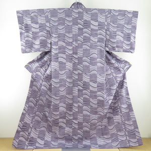 Komon Surashi Stripes Ichimatsu Lined Wide Collar Purple Color Back Back Polyester Washing Kimono L size