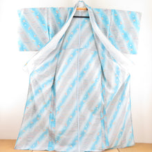 Load image into Gallery viewer, Komon Shibusa and cherry butterfly pattern Single collar wide collar blue -gray gray polyester Washable kimono tailor -tailored 163cm